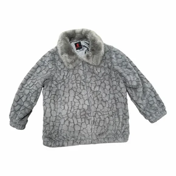 Adrienne Landau Gray Faux Fur Jacket Coat Womens Size Large - Picture 4 of 5